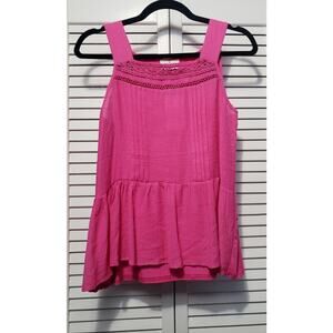 Ember Pink Tank Top Women's Size Small Crochet Lace‎ Detail Front Pleats Ruffle